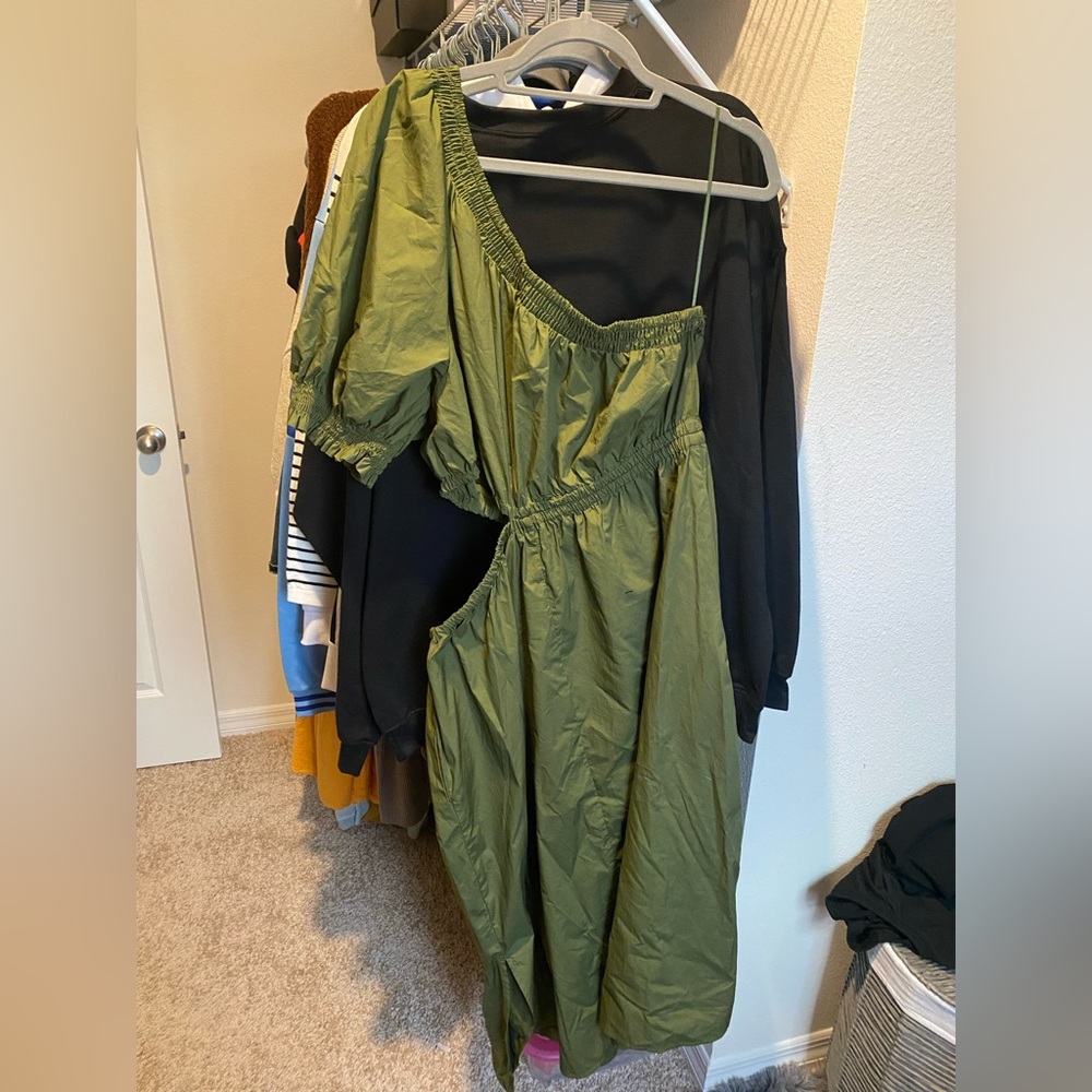 Olive Green one shoulder dress